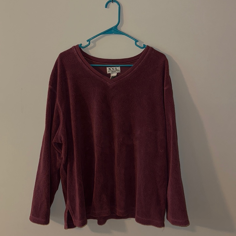 Purple sweater with a early 2000’s late 90’s look